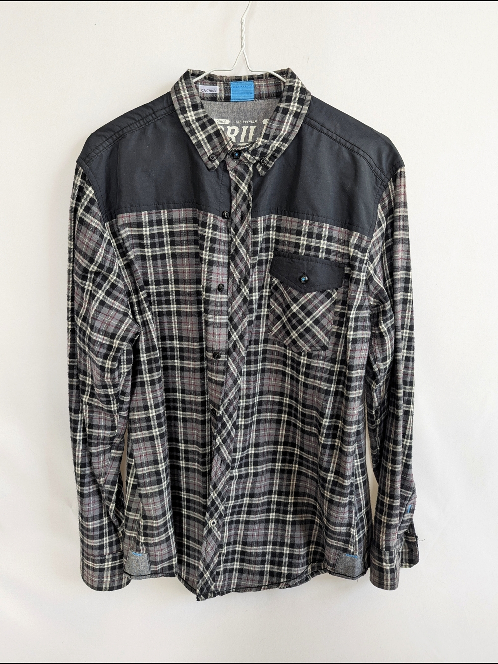 Men's Plaid Button-Down Shirt with Black Yoke